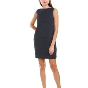 Theory Button-Back Wool-Blend Navy Blue Shift Dress Size 10